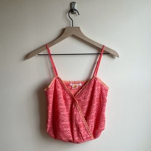 Available Pinky Orange Crochet Cropped Tank Top